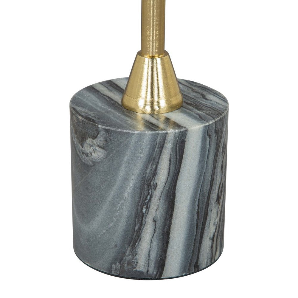 22" Gold Gray And White Marble And Iron Round Pedestal End Table