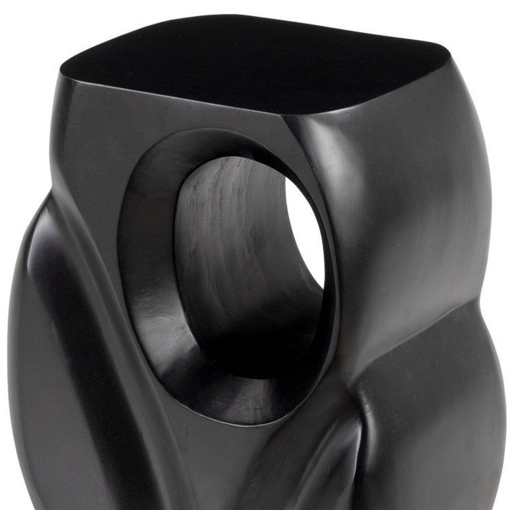 16" Black Solid Wood Figurine End Table