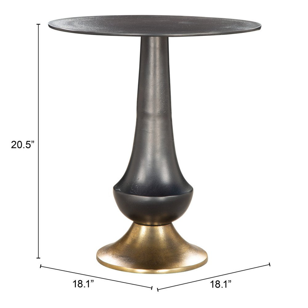 21" Black And Gold Aluminum Round Pedestal End Table