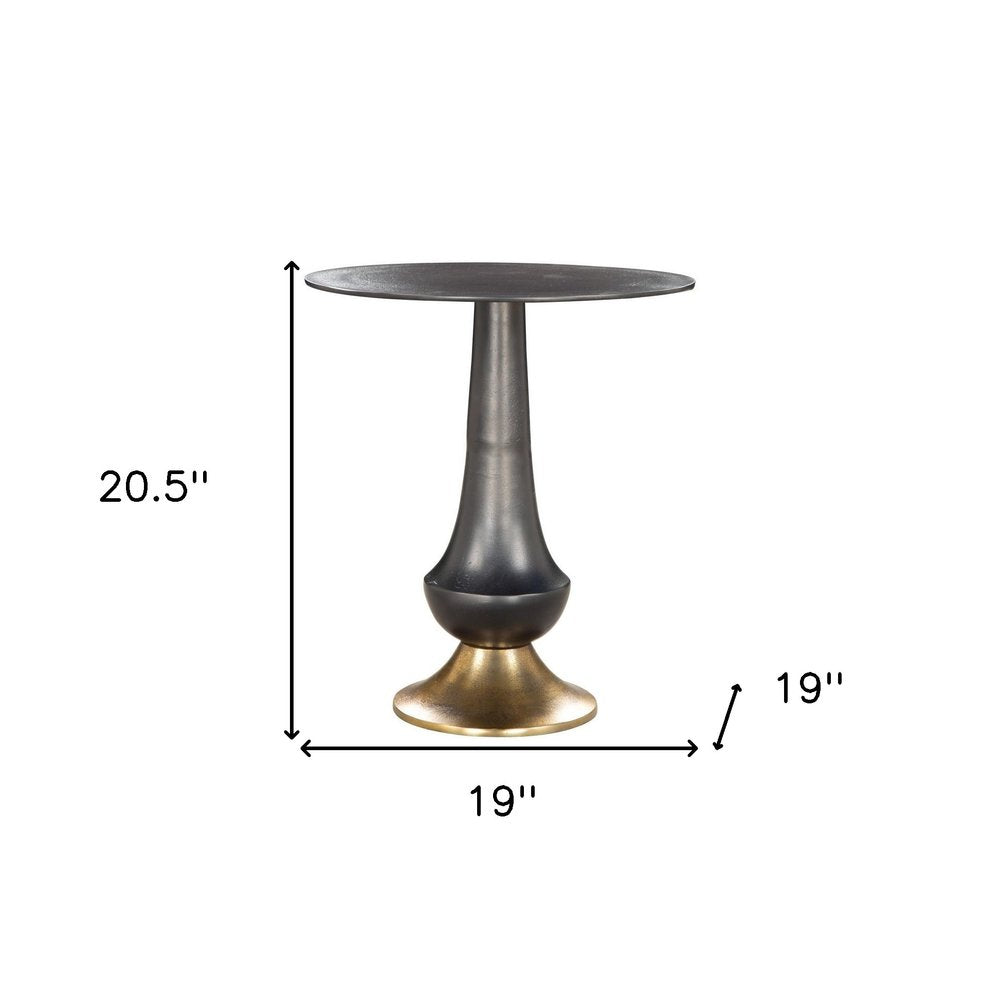 21" Black And Gold Aluminum Round Pedestal End Table