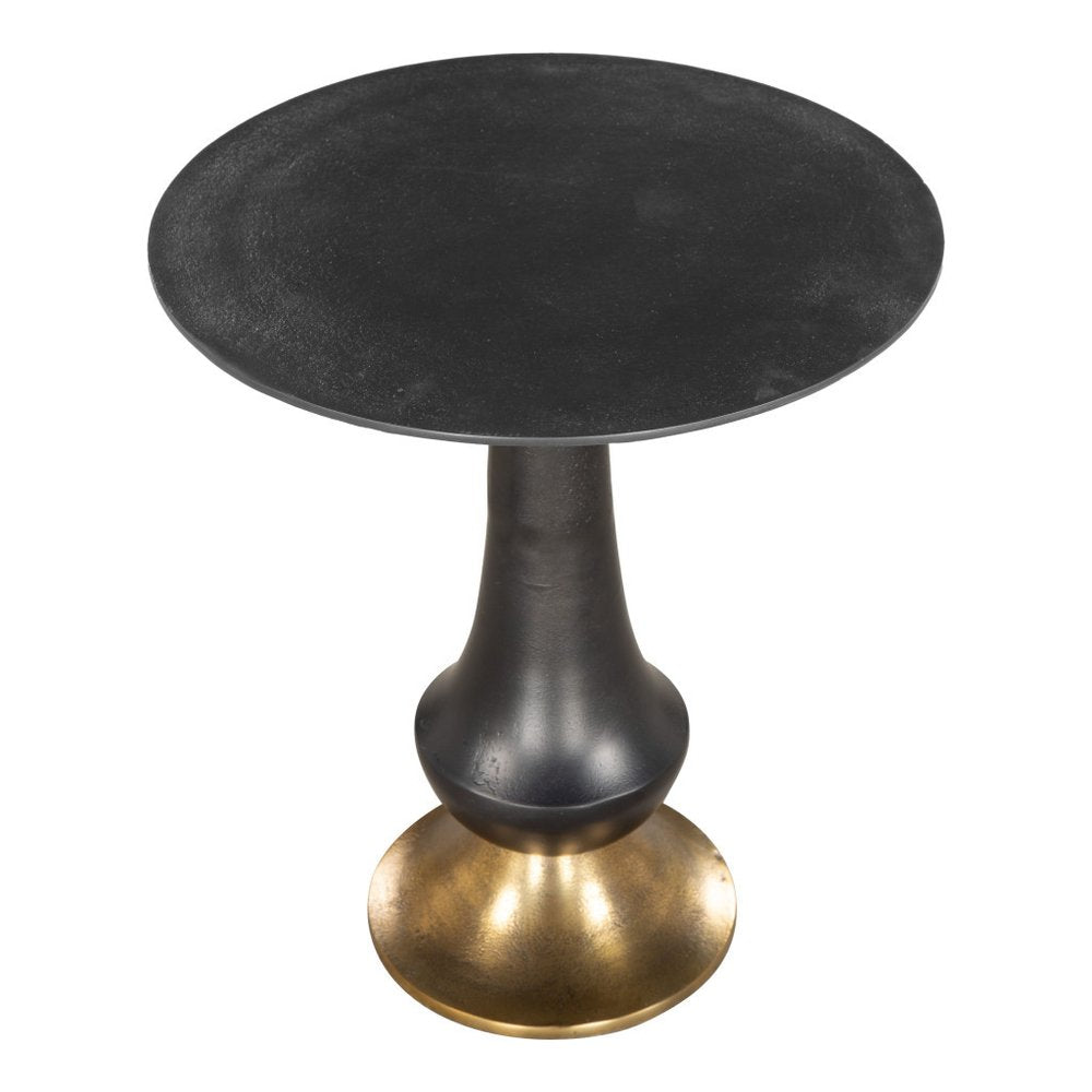 21" Black And Gold Aluminum Round Pedestal End Table