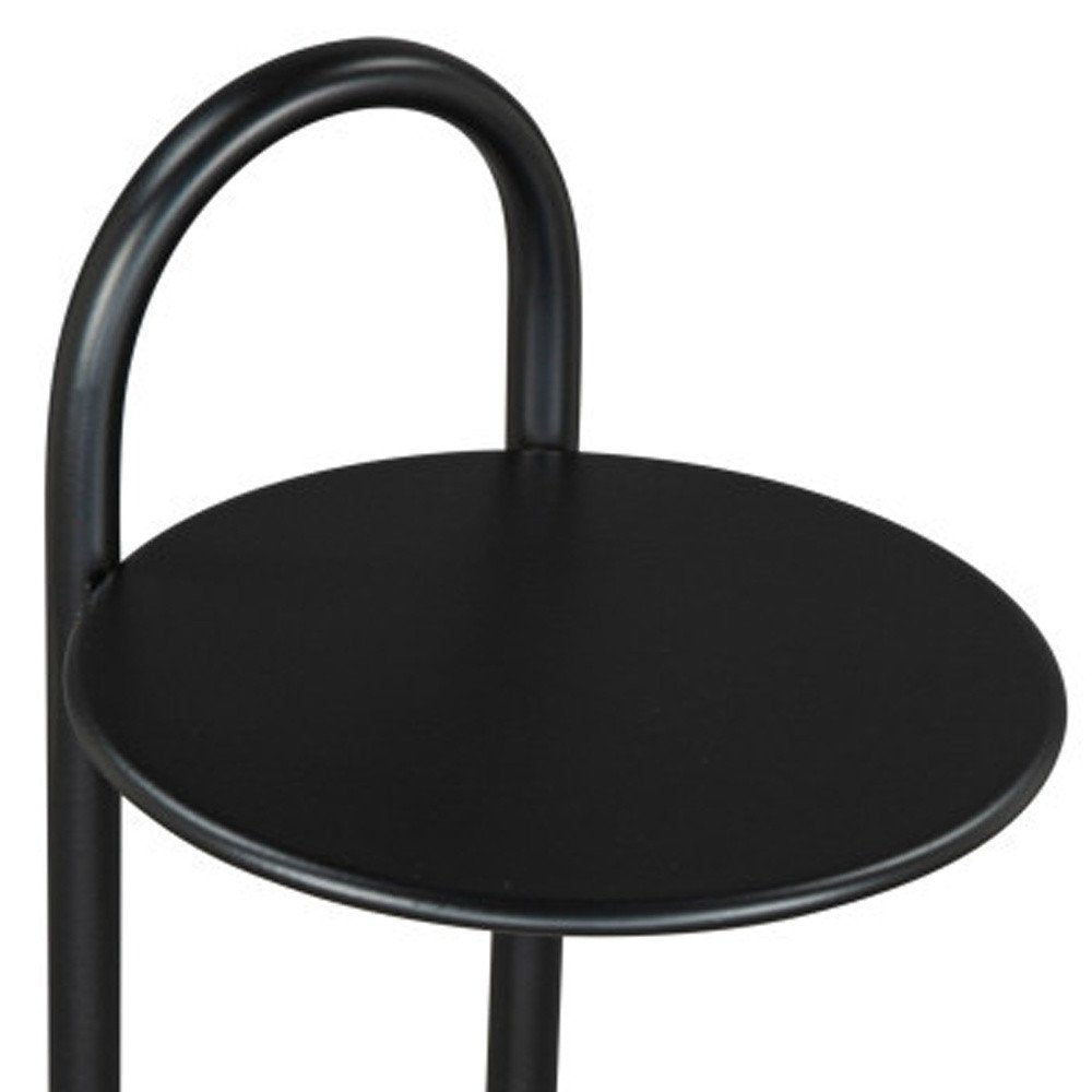 22" Black And White Iron And Marble Round C Table End Table