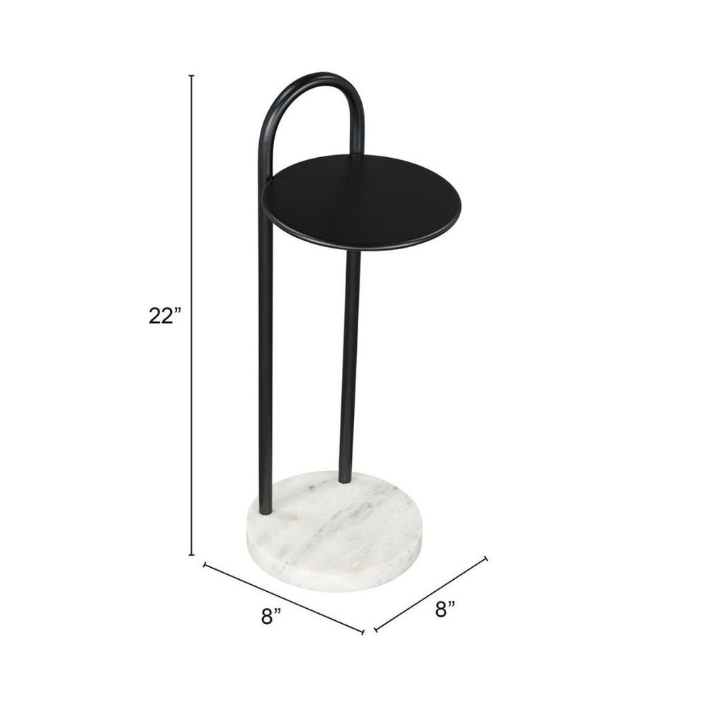 22" Black And White Iron And Marble Round C Table End Table