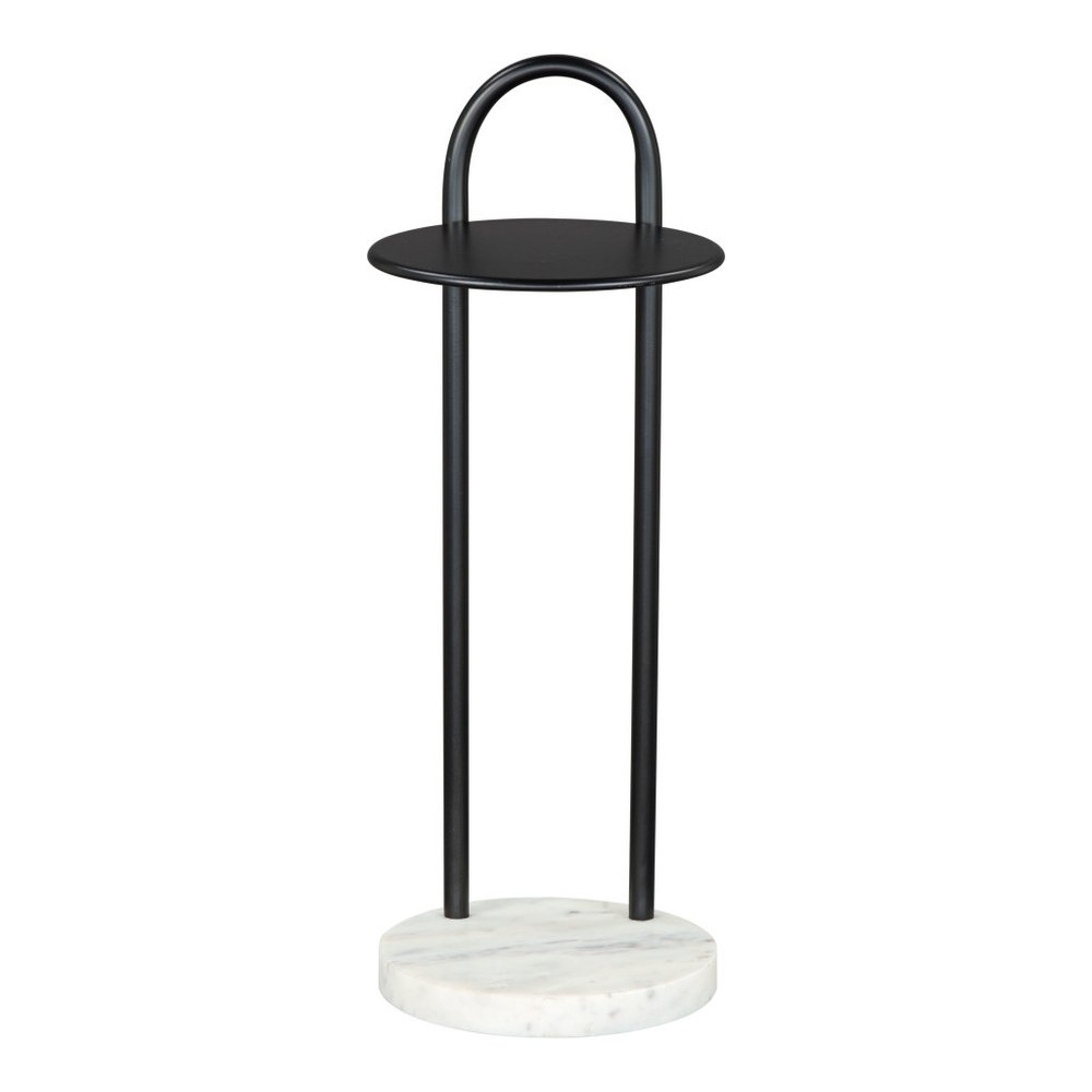 22" Black And White Iron And Marble Round C Table End Table