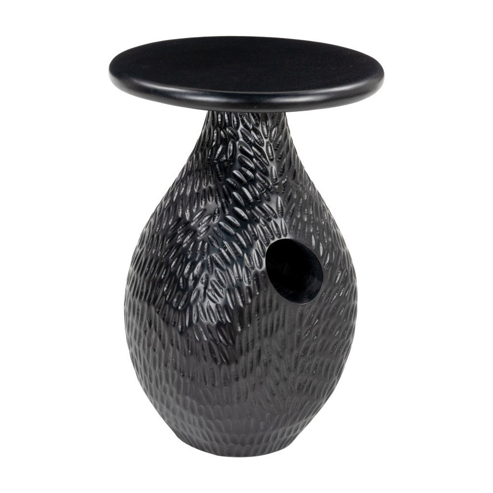 20" Black Solid Wood Round Pedestal End Table