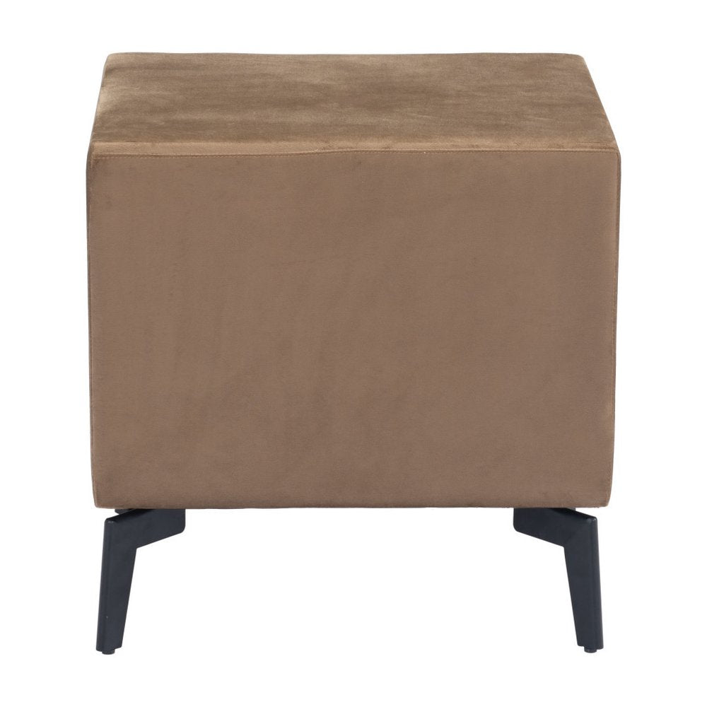 20" Brown and Black Velvet Wood and Steel End Table With Two Drawers
