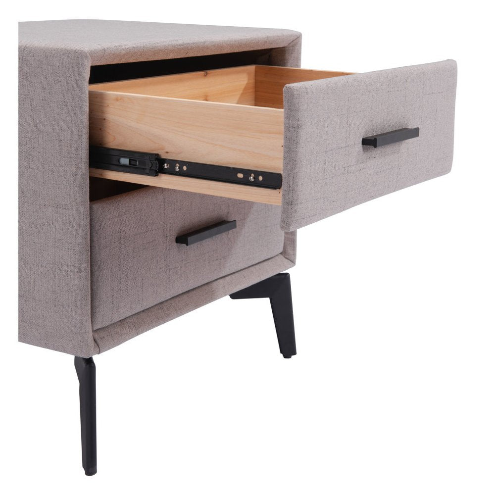 20" Gray and Black Fabric Wood and Steel End Table With Two Drawers