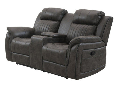 74" Gray Faux Leather Manual Reclining Loveseat With Storage