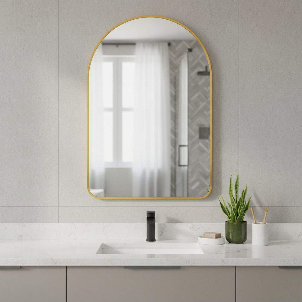39" Gold Arch Metal Framed Bathroom Vanity Mirror