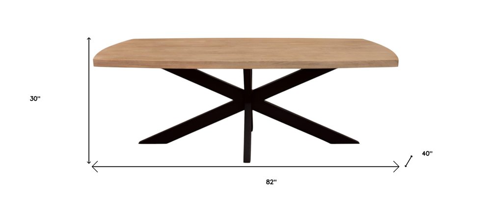 82" Natural And Black Solid Wood And Iron Pedestal Base Dining Table