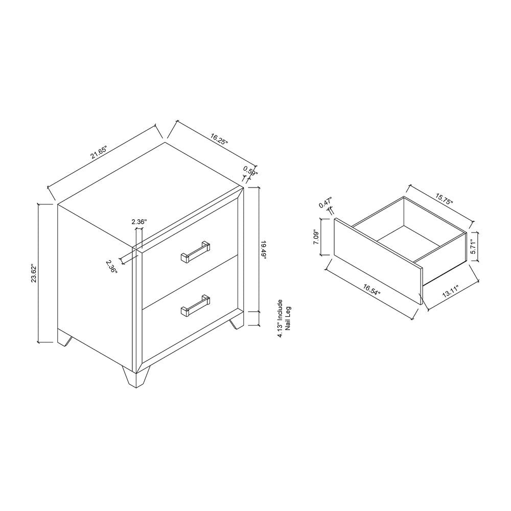 22" White Two Drawer Wood Nightstand
