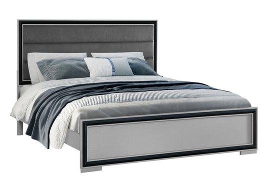 Gray Ribbed Texture Wood And Upholstery Queen Bed Frame