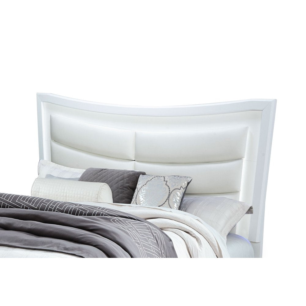 White And Silver and White Faux Crystal Bling Wood And Upholstery Lighted Queen Bed Frame