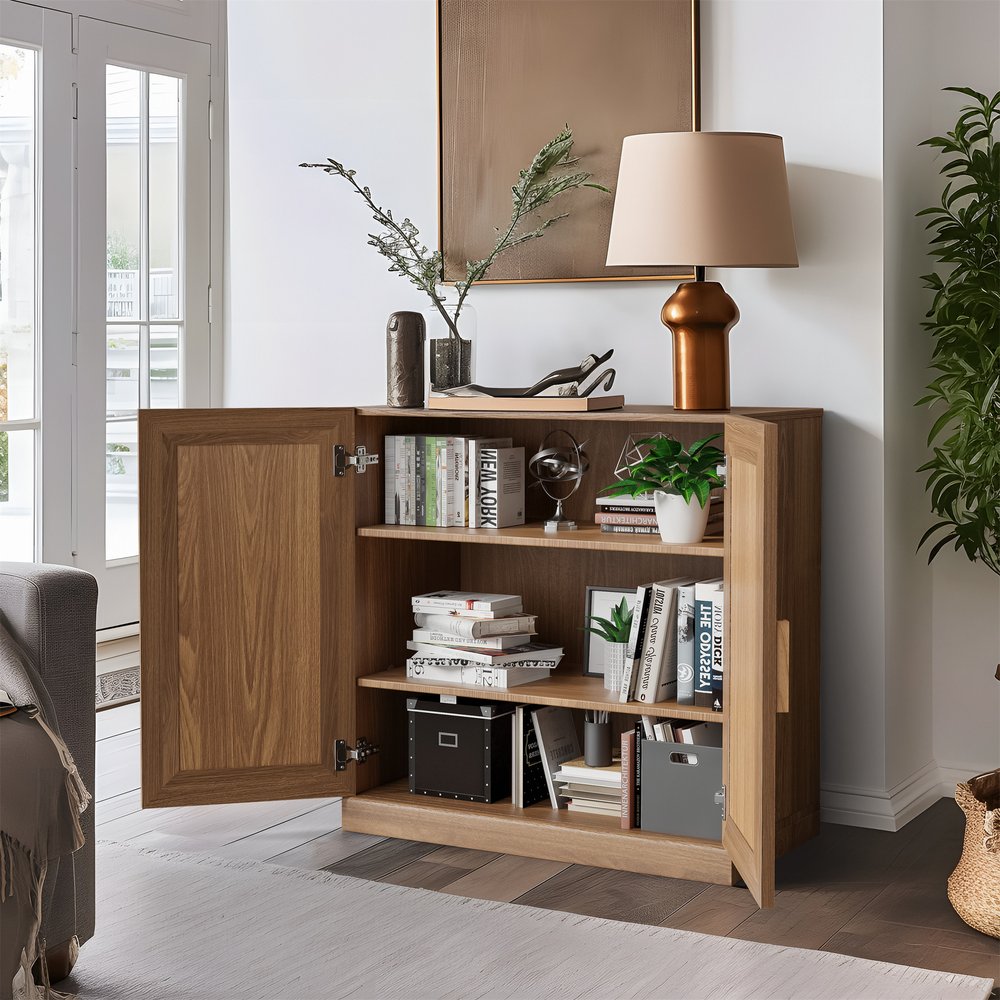 31" Natural Textured Door Accent Cabinet With Three Shelves