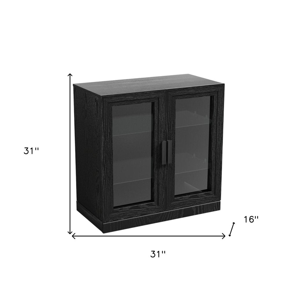 31" Black And Clear Glass Door Accent Cabinet With Three Shelves