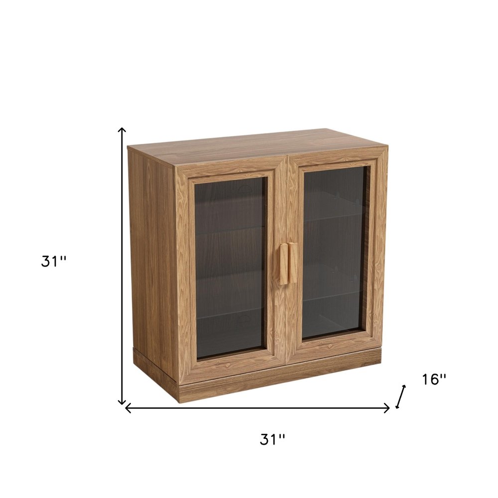 31" Natural And Clear Glass Door Accent Cabinet With Three Shelves
