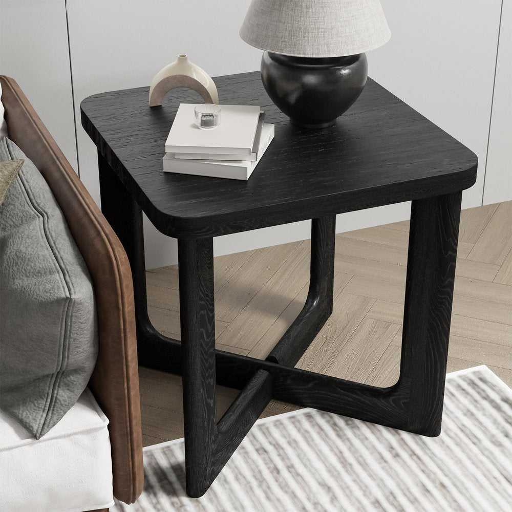 24" Black Solid Wood Square End Table