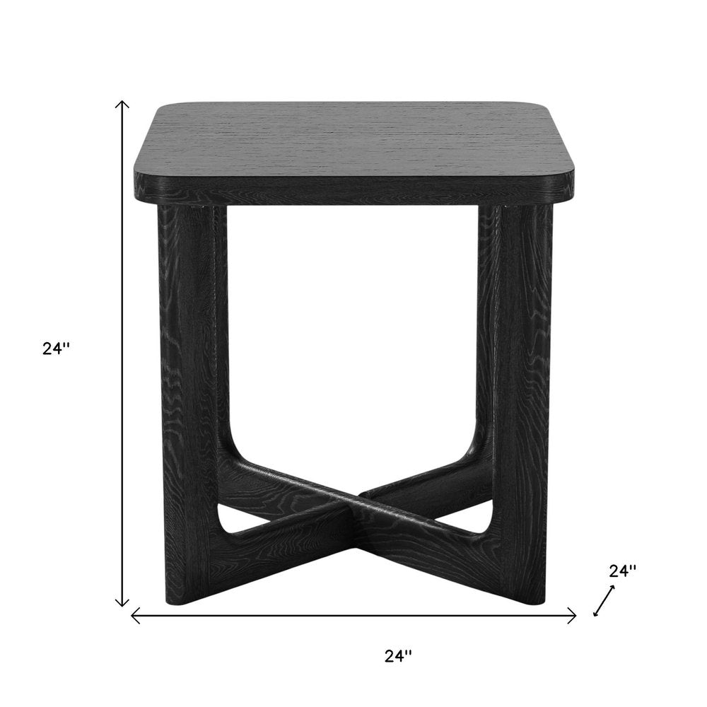 24" Black Solid Wood Square End Table