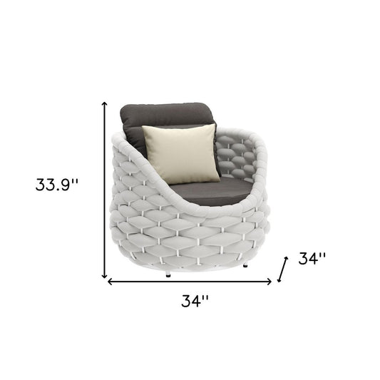 34" Gray And White Fabric Club Chair And Toss Pillow