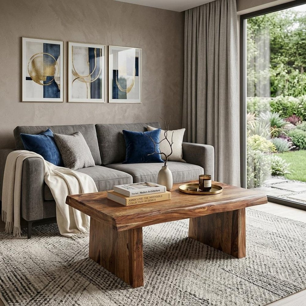 51" Brown Solid Wood Live Edge Coffee Table