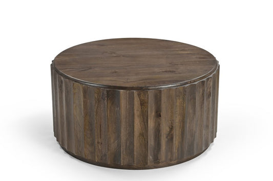 36" Brown Solid Wood Round Drum Coffee Table