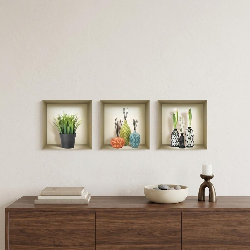 Set of Three Nia Faux Niche 3D Peel and Stick Wall Decals