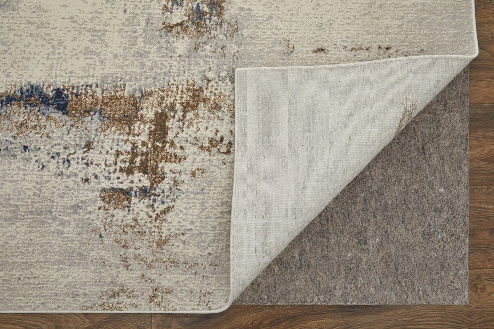 5' X 8' Ivory Blue and Brown Abstract Power Loom Area Rug