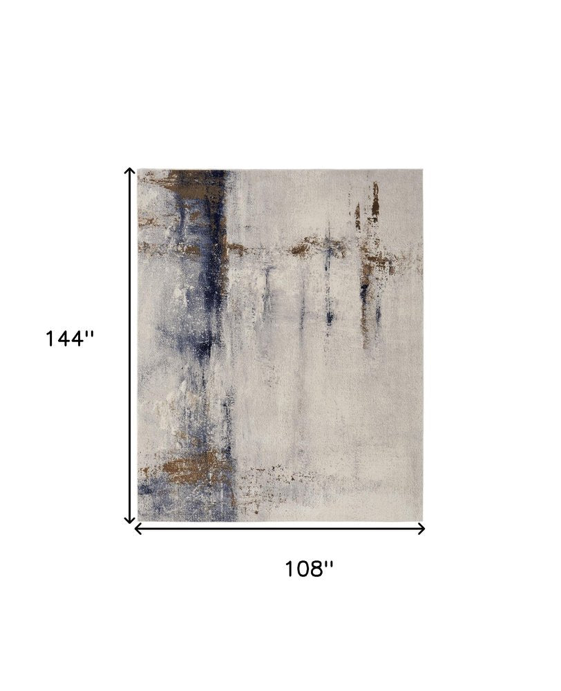 5' X 8' Ivory Blue and Brown Abstract Power Loom Area Rug