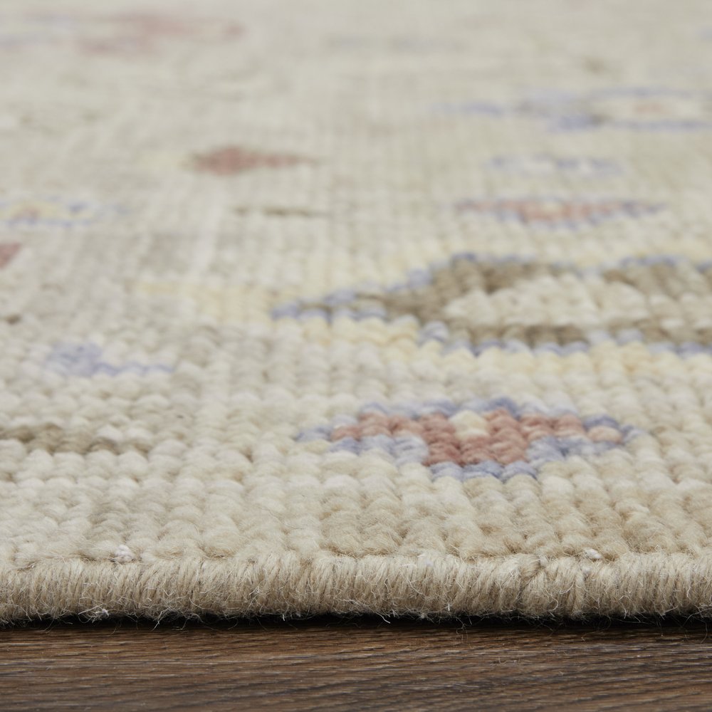 9' X 12' Tan Brown and Blue Wool Floral Hand Knotted Area Rug With Fringe