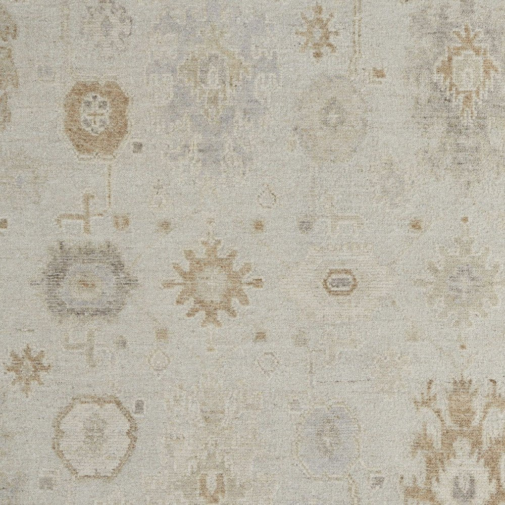 9' X 13' Tan and Gray Wool Floral Hand Knotted Area Rug