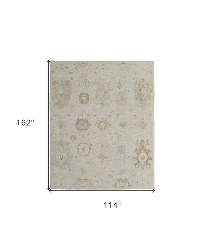 9' X 13' Tan and Gray Wool Floral Hand Knotted Area Rug