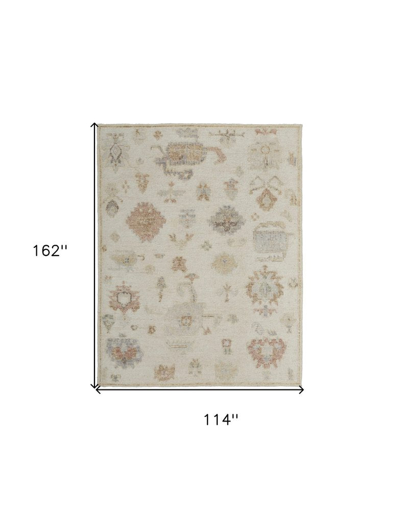 8' X 12' Ivory Tan and Gray Wool Floral Hand Knotted Area Rug