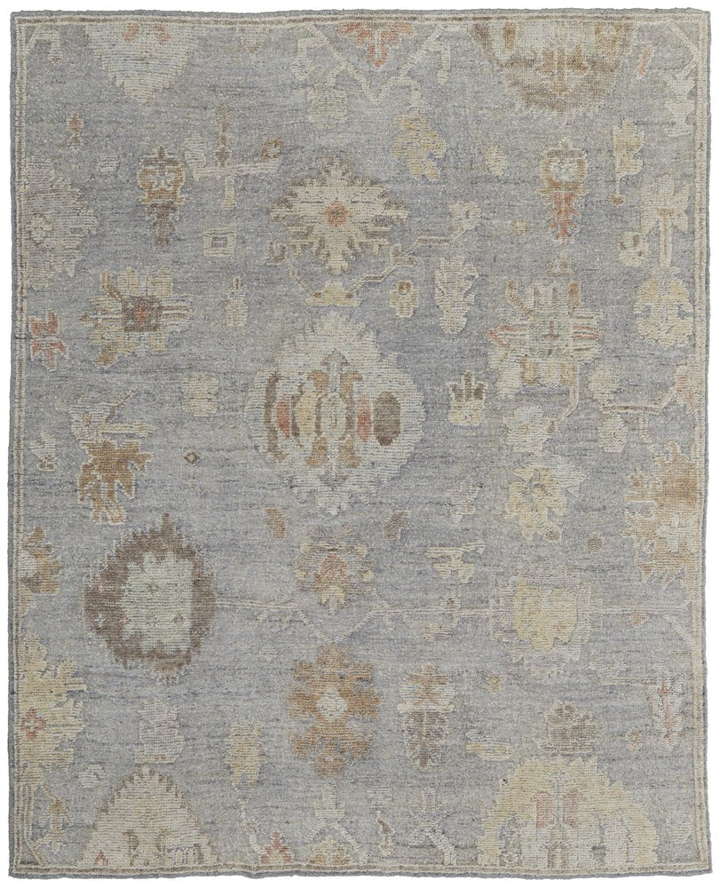 9' X 13' Gray and Blue Wool Floral Hand Knotted Area Rug