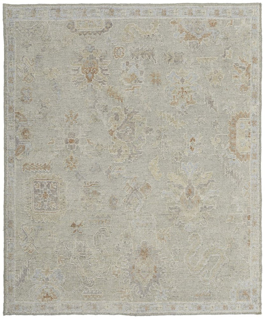 8' X 12' Gray and Brown Wool Floral Hand Knotted Area Rug