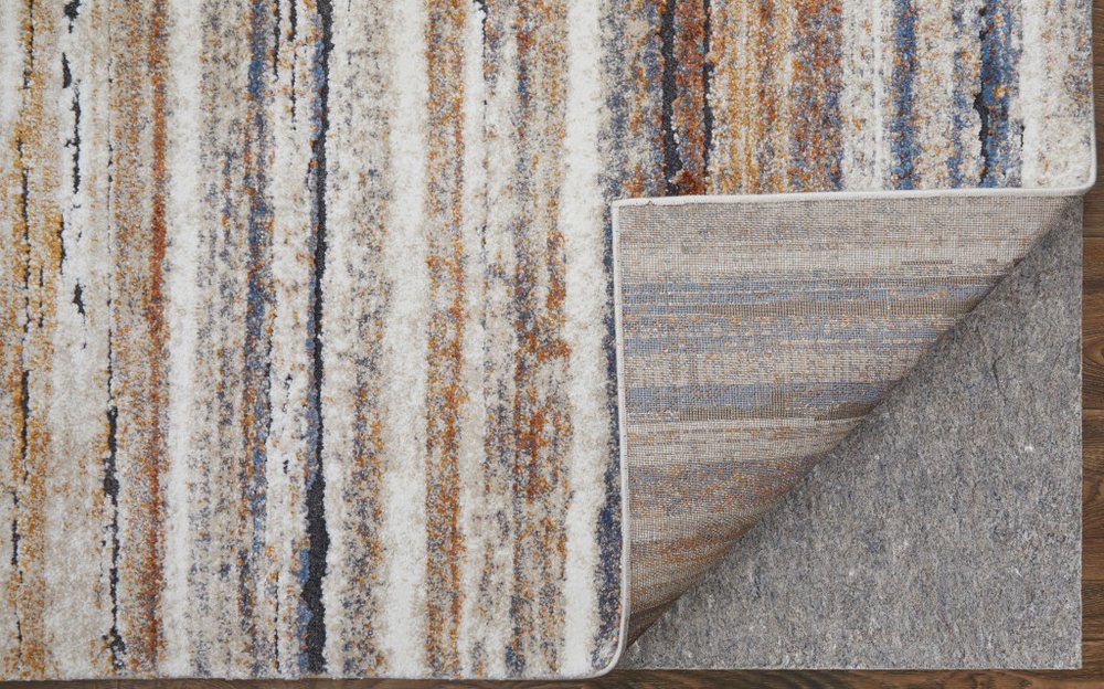 8' X 10' Ivory Blue and Brown Striped Power Loom Area Rug