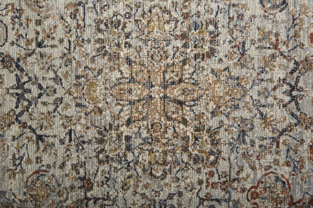 3' X 5' Tan Blue And Burnt Orange Oriental Area Rug With Fringe