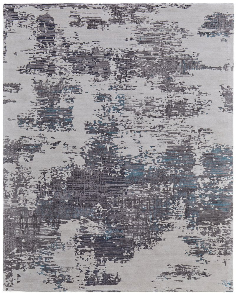 9' X 12' Ivory Brown and Blue Abstract Hand Tufted Area Rug