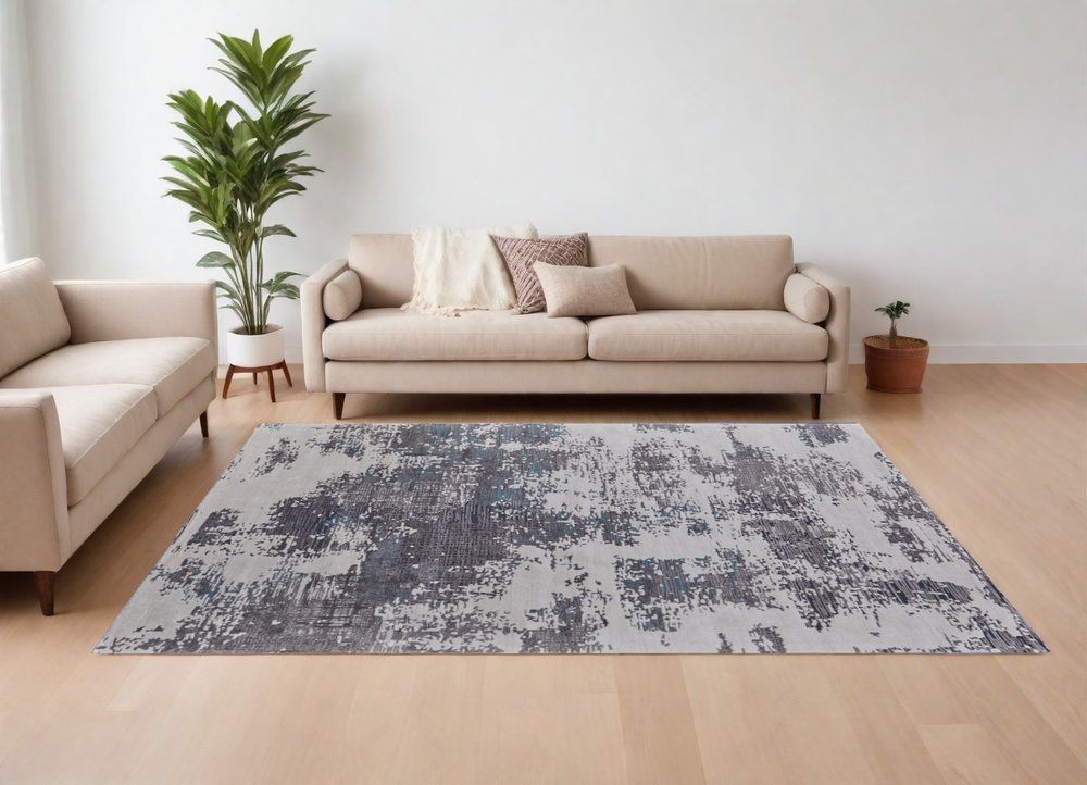 9' X 12' Ivory Brown and Blue Abstract Hand Tufted Area Rug