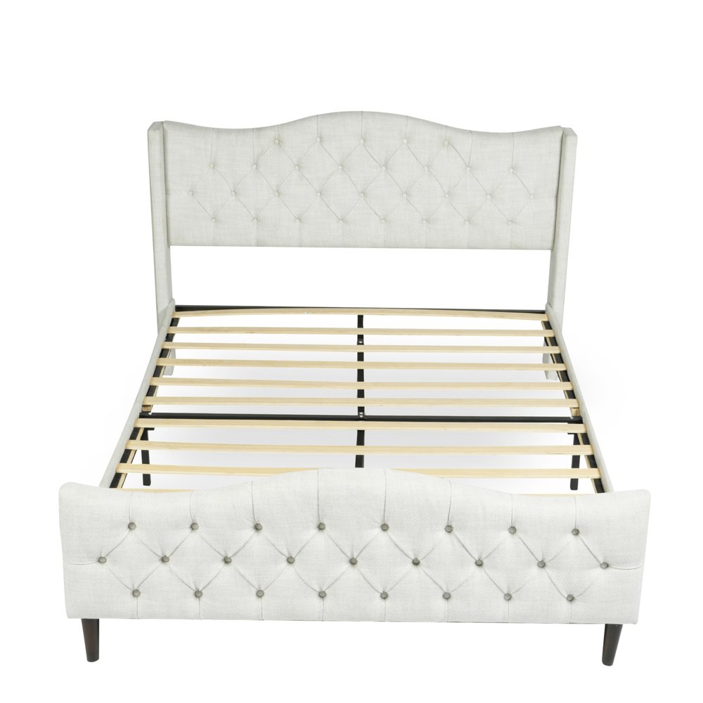 Beige Tufted Upholstery King Bed Frame