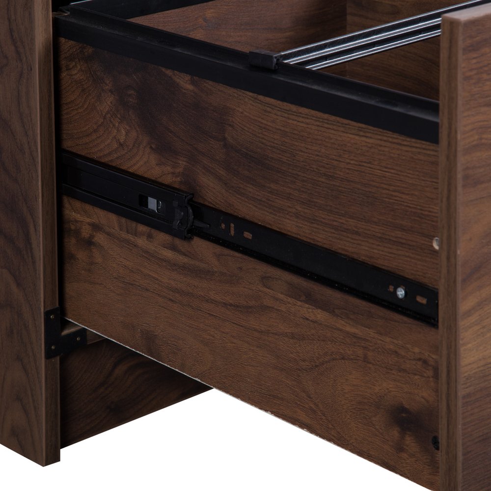 59" Walnut Wood Pedestal Computer Desk With Four Drawers