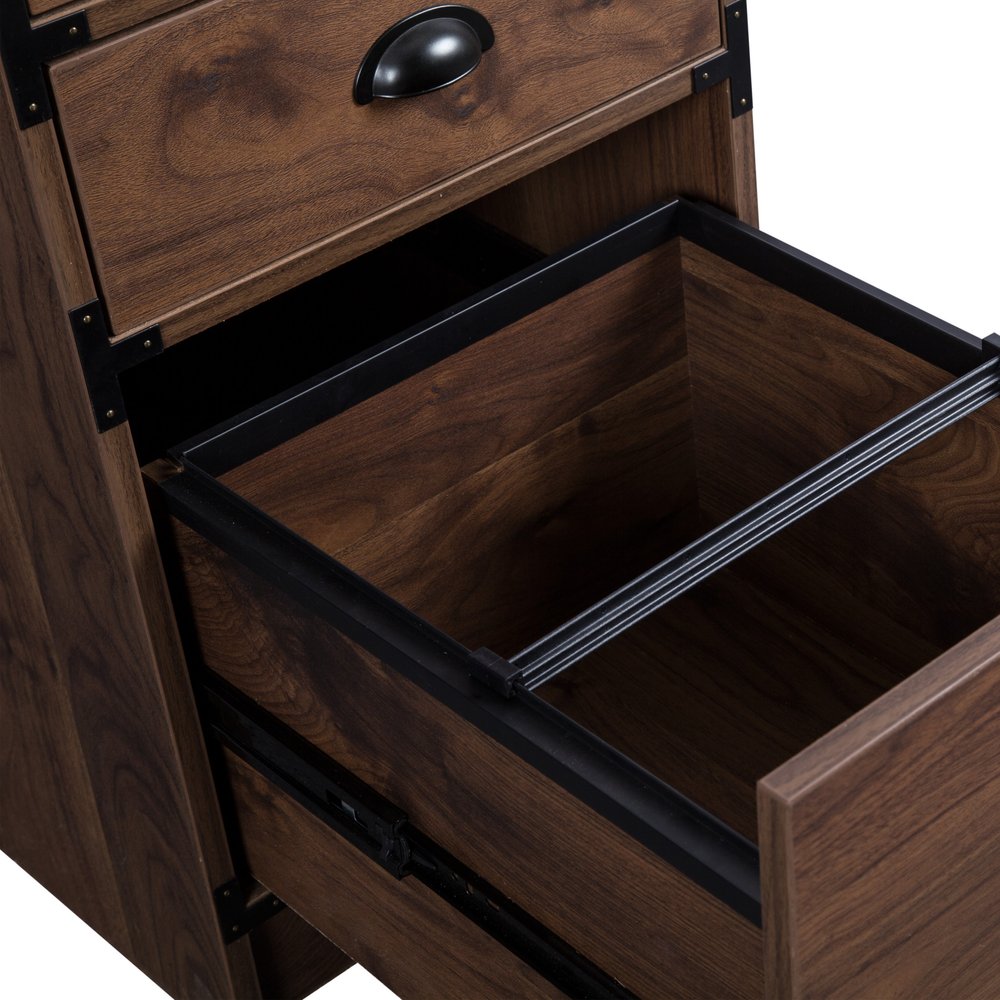 59" Walnut Wood Pedestal Computer Desk With Four Drawers