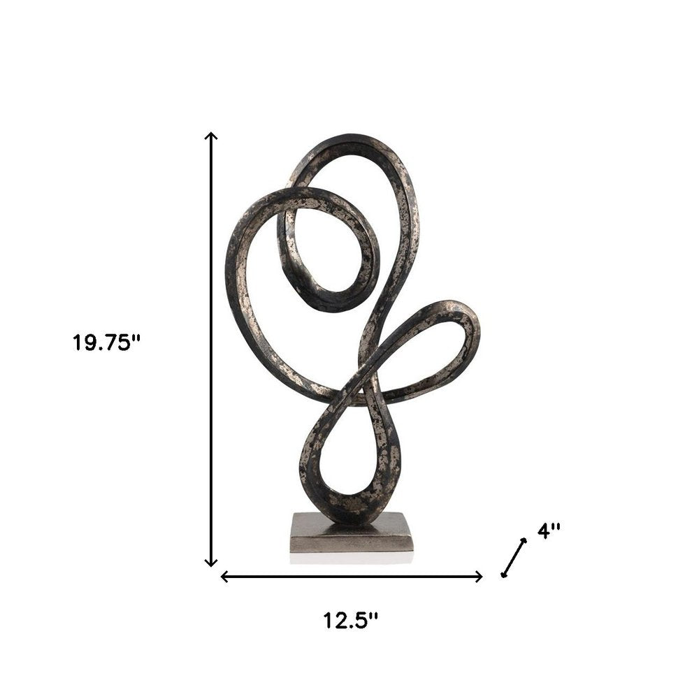 20" Black and Silver Aluminum Modern Abstract Tabletop Sculpture