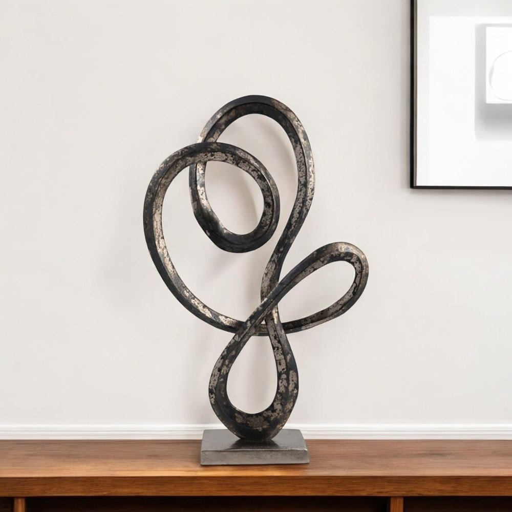 20" Black and Silver Aluminum Modern Abstract Tabletop Sculpture