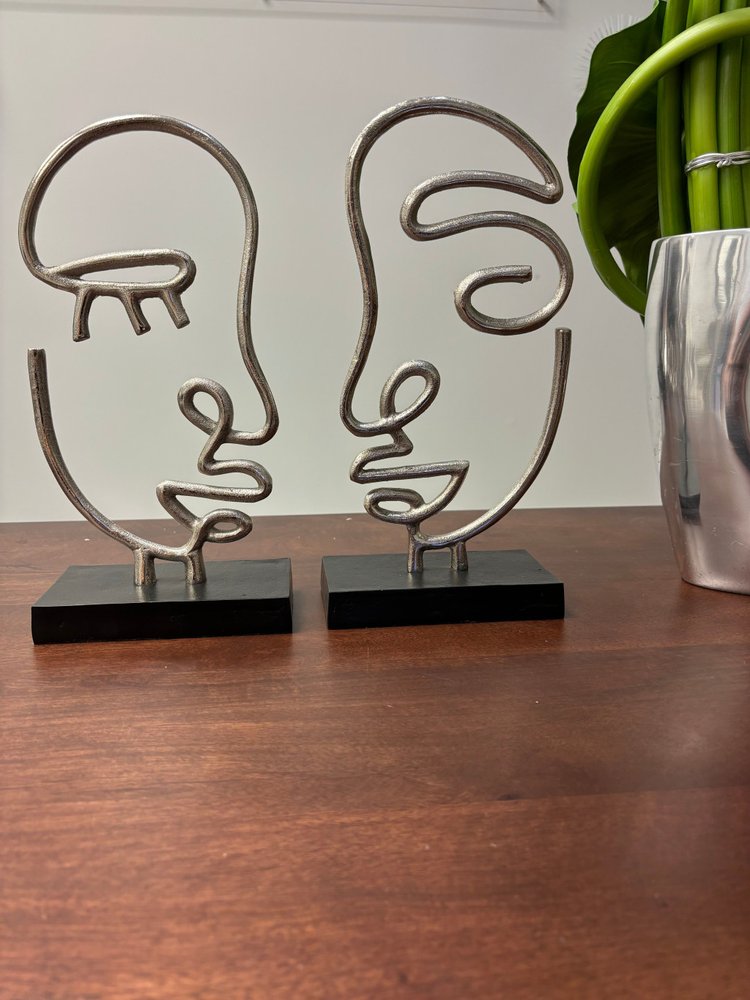 Set of Two Black and Silver Aluminum Tabletop Sculpture