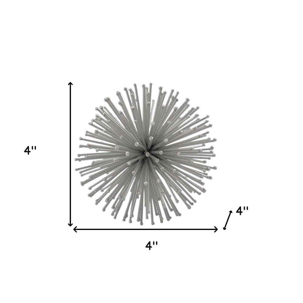 Set of Two Silver Iron Decorative Spiky Sphere Tabletop Sculpture