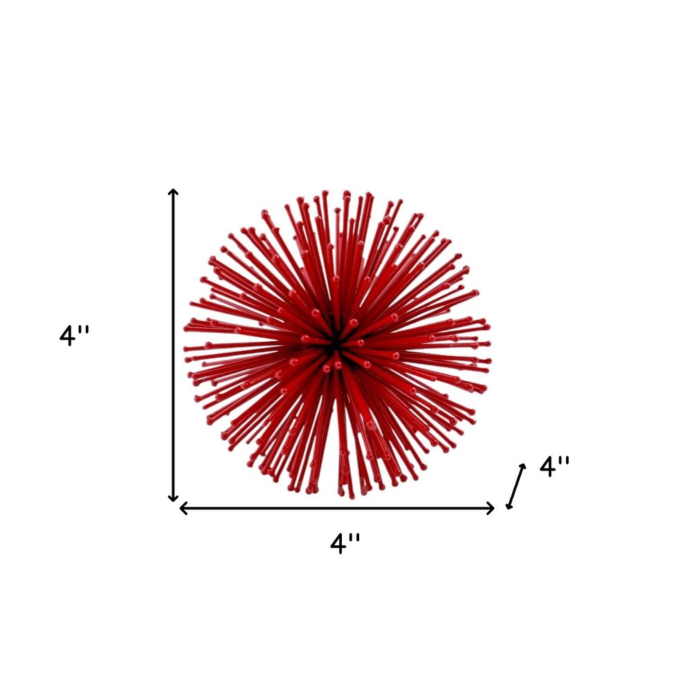 Set of Two Red Iron Decorative Spiky Sphere Tabletop Sculpture