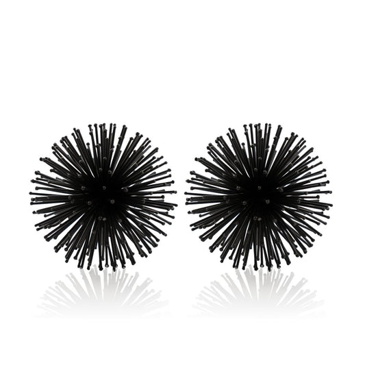 Set of Two Black Iron Decorative Spiky Sphere Tabletop Sculpture