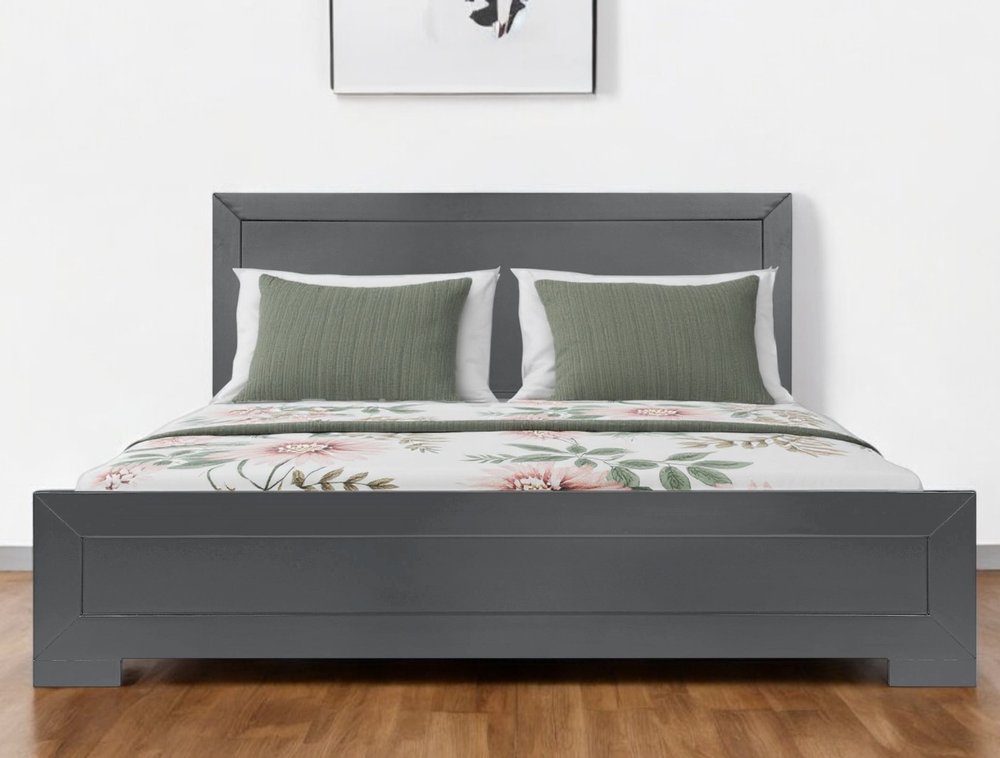 Gray Inlaid Panels Wood King Bed Frame