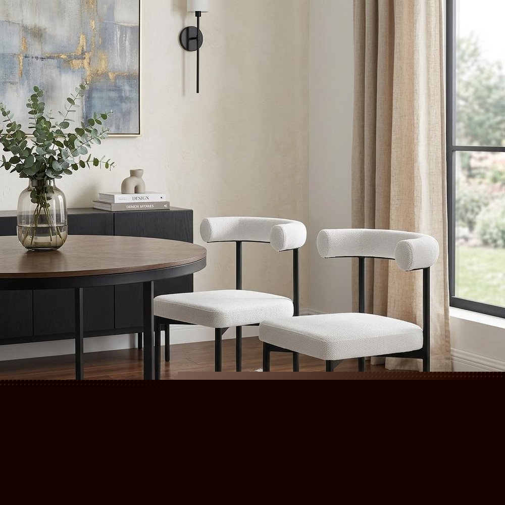 Set of Two Gray And Black Upholstered Polyester Open Back Dining Side Chairs