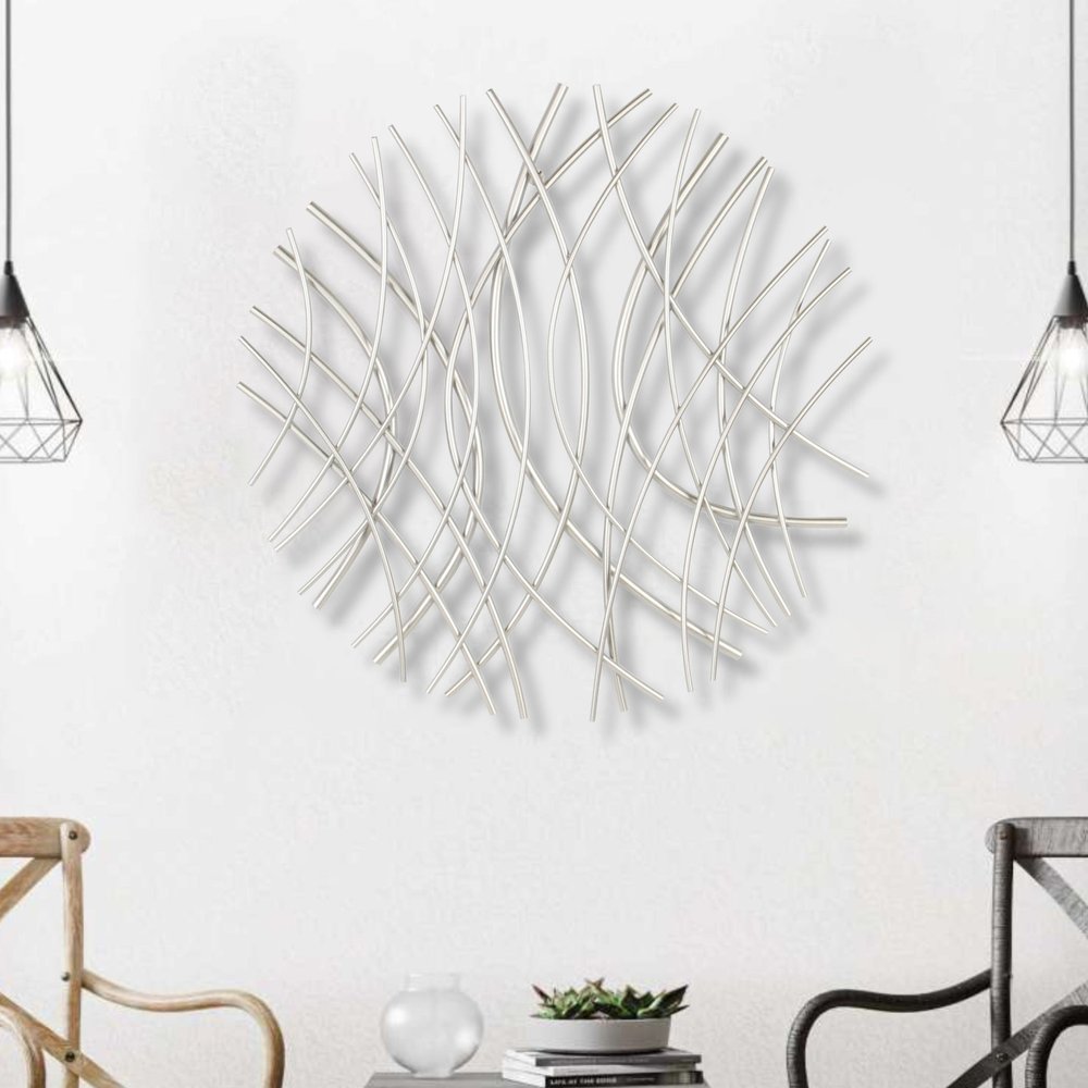 24" X 24" Silver Metal Circle Abstract Hanging Dimensional Sculpture